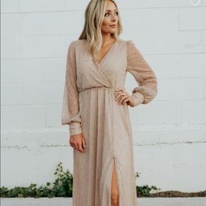 Champagne Long Sleeve Maxi Dress